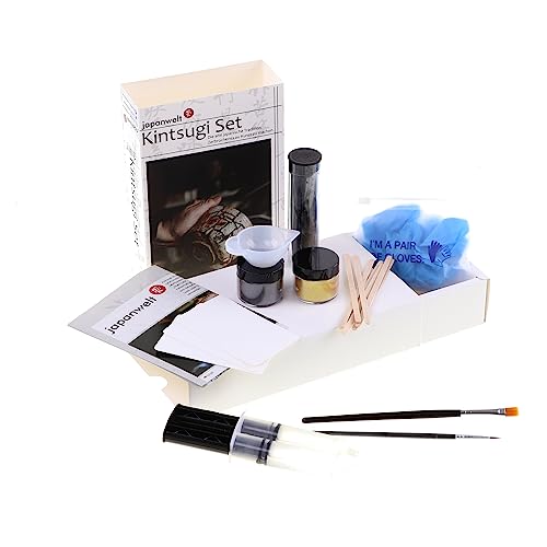 Japanwelt Kintsugi-Kit Reparatur-Set 9-teilig I Porzellankleber Keramikkleber Emaille-Reparaturset, mit Kleber Modelliermasse Farbe Pinsel Stäbchen Schale Mischkarten Handschuhe, Keramik-Reparatur Japanwelt Kintsugi-Kit Reparatur-Set 9-teilig I Porzellankleber Keramikkleber Emaille-Reparaturset, mit Kleber Modelliermasse Farbe Pinsel Stäbchen Schale Mischkarten Handschuhe, Keramik-Reparatur von Japanwelt