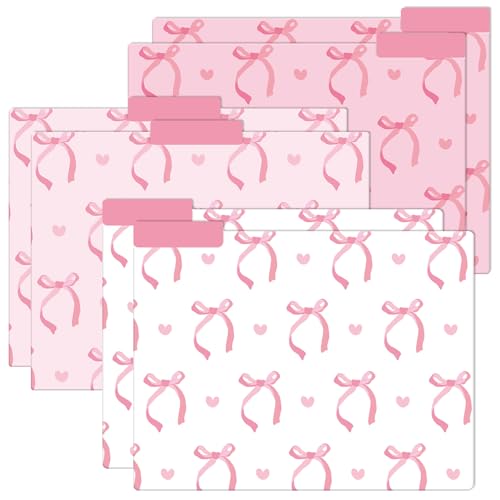 JarThenaAMCS 12 x rosa Schleifen-Aktenordner mit Schleife, Herzen, dekorative Dokumententaschen für Aktenschrank, Heimbürobedarf, 21,6 x 27,9 cm von JarThenaAMCS