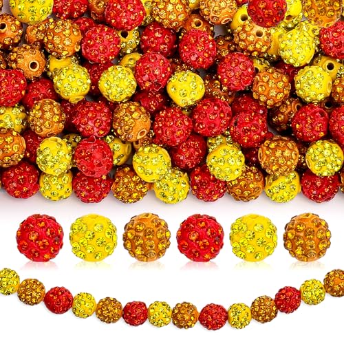 JarThenaAMCS 120 Stück runde Herbst-Strass-Ton-Perlen, Herbst-Orange, Gelb, lose Perlen, glitzernde Discokugeln, Bastelperlen für Heimwerker, Erntedankfest, Ernte, Party-Dekoration von JarThenaAMCS