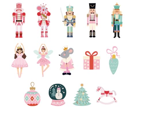 JarThenaAMCS 14 Stück Weihnachten Bügelbilder Rosa Grün Nussknacker Wärmeübertragung Bügelbilder bestickte Stoffflicken zum Aufbügeln Muster für Weihnachten DIY Handwerk von JarThenaAMCS