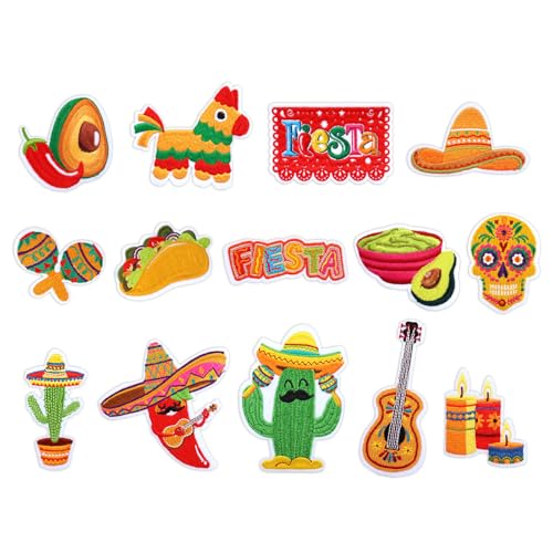 JarThenaAMCS 14 x mexikanische Fiesta-Aufnäher zum Aufbügeln, Cinco de Mayo, Wärmeübertragung, Bügelbilder, bestickte Stoffflicken zum Aufbügeln, Muster für Bastelarbeiten, Kleidung, Stoff JarThenaAMCS 14 x mexikanische Fiesta-Aufnäher zum Aufbügeln, Cinco de Mayo, Wärmeübertragung, Bügelbilder, bestickte Stoffflicken zum Aufbügeln, Muster für Bastelarbeiten, Kleidung, Stoff von JarThenaAMCS