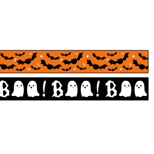 JarThenaAMCS 2 Rollen Halloween-Band mit Drahtrand, Geisterboo Fledermäuse, Stoffbänder für Kranz, Schleifen, Basteln, Verpacken, 20 Meter von JarThenaAMCS