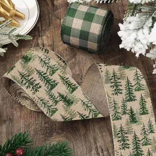 JarThenaAMCS 2 x Weihnachtsband mit Drahtrand, grüner Kiefernbaum, Büffel, kariert, Bastelbänder, Weihnachtsbaum, dekoratives Stoffband für DIY, Handwerk, Winterkranz, Schleifen, 20 Meter JarThenaAMCS 2 x Weihnachtsband mit Drahtrand, grüner Kiefernbaum, Büffel, kariert, Bastelbänder, Weihnachtsbaum, dekoratives Stoffband für DIY, Handwerk, Winterkranz, Schleifen, 20 Meter von JarThenaAMCS