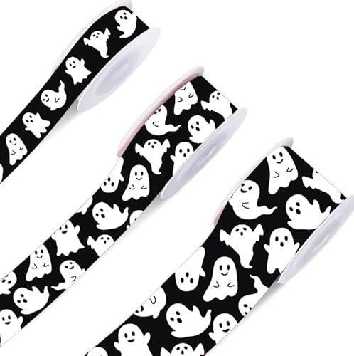JarThenaAMCS 3 Rollen Halloween-Bänder, 12,7 m, schwarz-weiß, Geister-Ripsband, niedliches Boo-Stoff-Bastelband für Halloween, Verpackungen, Bastelarbeiten, 13,7 m JarThenaAMCS 3 Rollen Halloween-Bänder, 12,7 m, schwarz-weiß, Geister-Ripsband, niedliches Boo-Stoff-Bastelband für Halloween, Verpackungen, Bastelarbeiten, 13,7 m von JarThenaAMCS