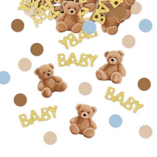 JarThenaAMCS 300 Stück Bären-Konfetti für Babypartys, 5 Designs, Papier-Tisch-Konfetti-Streuungen für Party-Dekoration von JarThenaAMCS
