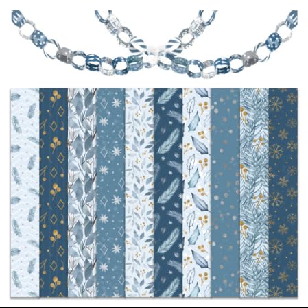 JarThenaAMCS 300 Stück Winter-Papierketten, doppelseitig, blau, gold, Schneeflockenblätter, dekorative Papierglieder für Weihnachten, Party, Geschenke, Bastelbedarf JarThenaAMCS 300 Stück Winter-Papierketten, doppelseitig, blau, gold, Schneeflockenblätter, dekorative Papierglieder für Weihnachten, Party, Geschenke, Bastelbedarf von JarThenaAMCS