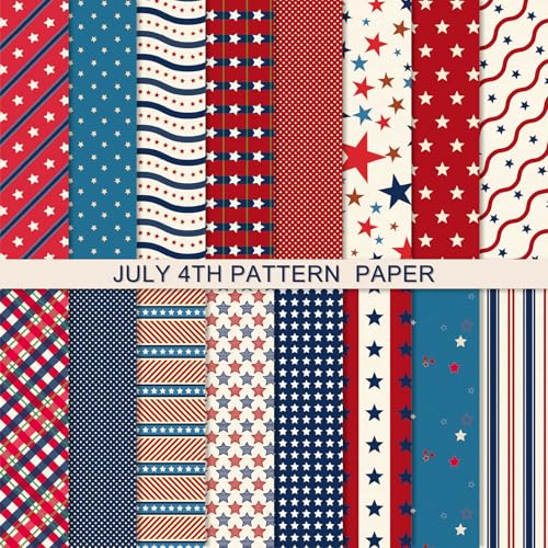 JarThenaAMCS 32 Blatt patriotisches Muster Papier Vintage Stern Scrapbook Spezialpapier 4. Juli doppelseitiges Kunstpapier für Unabhängigkeitstag DIY Handwerk, 15,2 x 15,2 cm von JarThenaAMCS