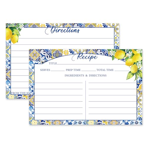 JarThenaAMCS 50 Stück Zitronen-Rezeptkarten, doppelseitige blaue Fliese, Zitrone, blanko, Rezeptseite für Sommer, Braut, Dusche, Hochzeit, Zubehör, 10,2 x 15,2 cm JarThenaAMCS 50 Stück Zitronen-Rezeptkarten, doppelseitige blaue Fliese, Zitrone, blanko, Rezeptseite für Sommer, Braut, Dusche, Hochzeit, Zubehör, 10,2 x 15,2 cm von JarThenaAMCS