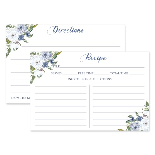 JarThenaAMCS 50 Stück staubige blaue Blumen-Rezeptkarten, doppelseitig, Aquarell-Blumenmuster, blanko, Rezeptseite für Sommer, Braut, Dusche, Hochzeit, Zubehör, 10,2 x 15,2 cm JarThenaAMCS 50 Stück staubige blaue Blumen-Rezeptkarten, doppelseitig, Aquarell-Blumenmuster, blanko, Rezeptseite für Sommer, Braut, Dusche, Hochzeit, Zubehör, 10,2 x 15,2 cm von JarThenaAMCS