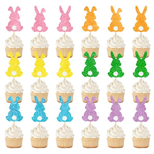 JarThenaAMCS 54 x Oster-Cupcake-Aufsätze, Glitzer, Osterhasen, Cupcake-Picks, bunte Hasen-Essenspieße für Ostern, Frühling, Geburtstag, Dessert-Dekorationen JarThenaAMCS 54 x Oster-Cupcake-Aufsätze, Glitzer, Osterhasen, Cupcake-Picks, bunte Hasen-Essenspieße für Ostern, Frühling, Geburtstag, Dessert-Dekorationen von JarThenaAMCS
