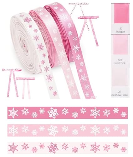 JarThenaAMCS 6 Rollen 60 Meter Weihnachts-Schneeflockenbänder, 0,95 cm breit, rosa-weiß, Schneeflockenband, Weihnachten, Winter, Satinband für Bastelarbeiten, Geschenkverpackungen JarThenaAMCS 6 Rollen 60 Meter Weihnachts-Schneeflockenbänder, 0,95 cm breit, rosa-weiß, Schneeflockenband, Weihnachten, Winter, Satinband für Bastelarbeiten, Geschenkverpackungen von JarThenaAMCS