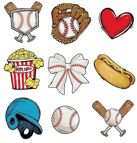 JarThenaAMCS Baseball-Aufnäher, zum Aufbügeln, 9 Stile, zum Aufbügeln, für Bastelarbeiten, Kleidung, Stoff, 9 Stück von JarThenaAMCS