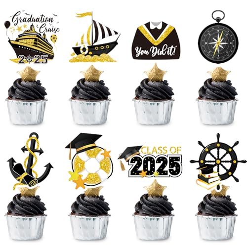 JarThenaAMCS Cupcake-Topper zum Schulabschluss, nautisches Thema, Congrats Grade, Cupcake-Picks, Schwarzgold, Kuchendekorationen für Schulabschluss, Partyzubehör, 32 Stück JarThenaAMCS Cupcake-Topper zum Schulabschluss, nautisches Thema, Congrats Grade, Cupcake-Picks, Schwarzgold, Kuchendekorationen für Schulabschluss, Partyzubehör, 32 Stück von JarThenaAMCS