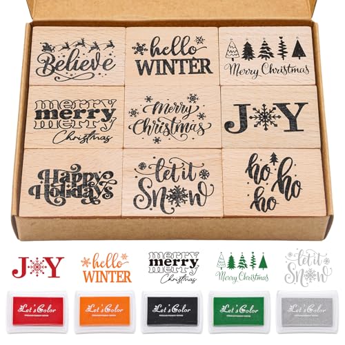 JarThenaAMCS Gummistempel aus Holz mit Aufschrift "Merry Christmas", mit Stempelkissen, Weihnachtsbaum, Schneeflocke, Bastelstempel für Winter, Urlaub, Party, Dekoration, Scrapbooking JarThenaAMCS Gummistempel aus Holz mit Aufschrift "Merry Christmas", mit Stempelkissen, Weihnachtsbaum, Schneeflocke, Bastelstempel für Winter, Urlaub, Party, Dekoration, Scrapbooking von JarThenaAMCS