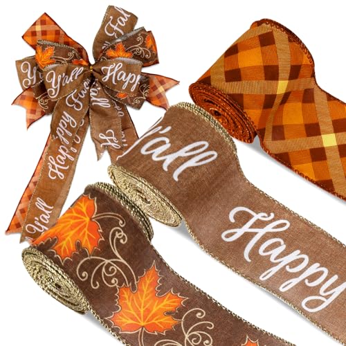 JarThenaAMCS Herbst-Glitzerband mit Drahtrand, Herbst-Ahornblätter, kariertes Band, Thanksgiving-Stoffband für Kranz, Schleifen, Basteln, Verpacken, 3 Rollen, 18 Meter JarThenaAMCS Herbst-Glitzerband mit Drahtrand, Herbst-Ahornblätter, kariertes Band, Thanksgiving-Stoffband für Kranz, Schleifen, Basteln, Verpacken, 3 Rollen, 18 Meter von JarThenaAMCS