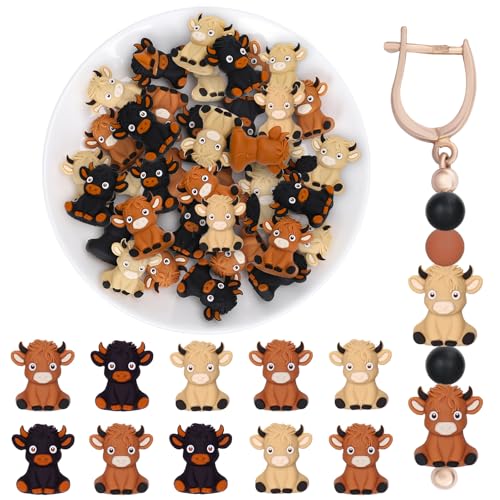 JarThenaAMCS Highland Cow 3D-Silikon-Fokal-Perlen, 3 Farben, Rinder, Cartoon-Tiere, lose Gummiperlen für Stifte, DIY, Kunst, Handwerk, Schmuck, Schlüsselanhängerherstellung, 12 Stück JarThenaAMCS Highland Cow 3D-Silikon-Fokal-Perlen, 3 Farben, Rinder, Cartoon-Tiere, lose Gummiperlen für Stifte, DIY, Kunst, Handwerk, Schmuck, Schlüsselanhängerherstellung, 12 Stück von JarThenaAMCS