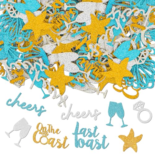 JarThenaAMCS Konfetti "Last Toast on the Coast", 8 Designs, Ozean-Muschel-Ring, Papiertisch-Konfetti-Streuung für Junggesellinnenabschied, Brautparty, Strand, Hochzeit, Party, Dekoration, 320 Stück von JarThenaAMCS