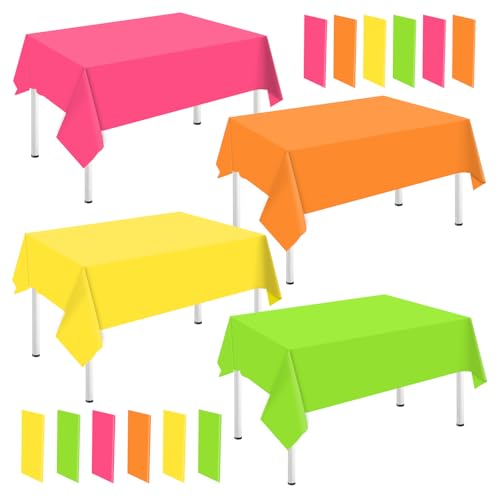 JarThenaAMCS Neonfarbene Kunststoff-Tischdecke, fluoreszierend, wasserdicht, rechteckig, Tischdecke für Party-Tischdekoration, 137 x 274 cm, 4 Stück von JarThenaAMCS