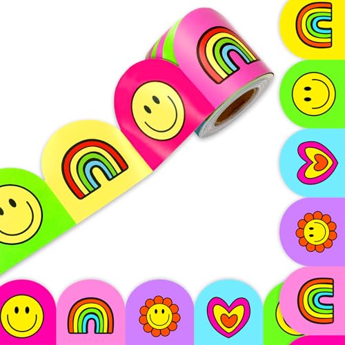 JarThenaAMCS Pinnwand, 90 cm, neonfarben, Smiley-Gesicht, Regenbogen-Herz, gestanzte Bordüre für Kreidetafel, Wanddekoration JarThenaAMCS Pinnwand, 90 cm, neonfarben, Smiley-Gesicht, Regenbogen-Herz, gestanzte Bordüre für Kreidetafel, Wanddekoration von JarThenaAMCS