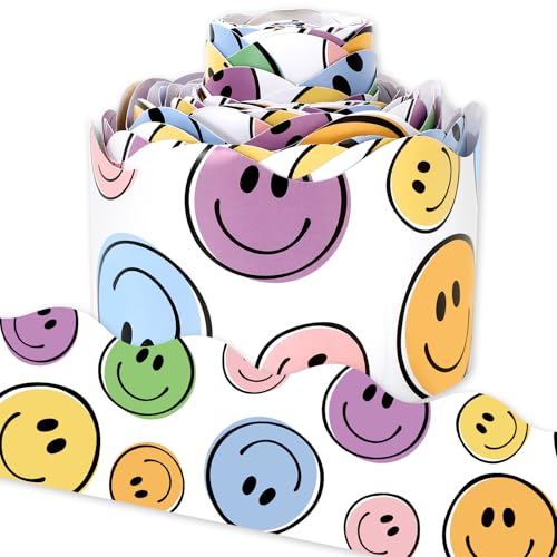 JarThenaAMCS Pinnwand im Boho-Stil mit fröhlichem Gesicht, buntes Smiley-Gesicht, gestanzte Bordüre für Kreidetafel, Wanddekoration, 100 m JarThenaAMCS Pinnwand im Boho-Stil mit fröhlichem Gesicht, buntes Smiley-Gesicht, gestanzte Bordüre für Kreidetafel, Wanddekoration, 100 m von JarThenaAMCS