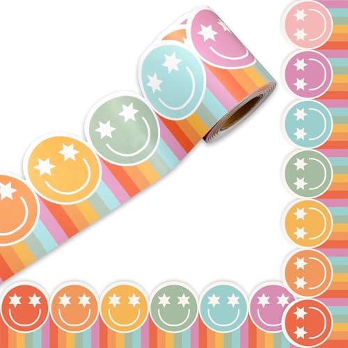 JarThenaAMCS Pinnwand mit fröhlichem Gesicht, buntes Regenbogen-Lächeln-Gesicht, gestanzte Bordüre, Rolle für Kreidetafel, Wanddekoration, 100 cm JarThenaAMCS Pinnwand mit fröhlichem Gesicht, buntes Regenbogen-Lächeln-Gesicht, gestanzte Bordüre, Rolle für Kreidetafel, Wanddekoration, 100 cm von JarThenaAMCS