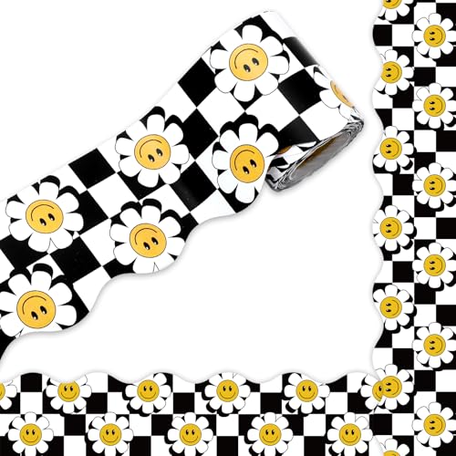 JarThenaAMCS Pinnwand mit lächelndem Gänseblümchen-Motiv, 100 cm, schwarz-weiß kariert, Blume, gestanzt, Bordüre, Rolle für Klassenzimmer, Kreidetafel-Dekoration JarThenaAMCS Pinnwand mit lächelndem Gänseblümchen-Motiv, 100 cm, schwarz-weiß kariert, Blume, gestanzt, Bordüre, Rolle für Klassenzimmer, Kreidetafel-Dekoration von JarThenaAMCS