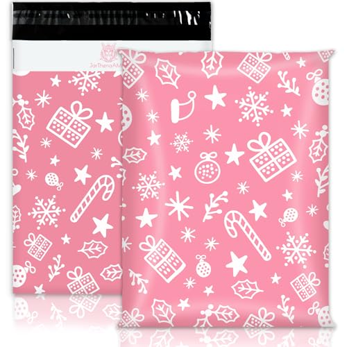 JarThenaAMCS Poly-Versandtaschen mit Schneeflocken, selbstverschließend, für Urlaub, kleine Geschäfte, Boutique, Kleidung, 25,4 x 33 cm, Rosa, 100 Stück von JarThenaAMCS