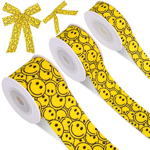 JarThenaAMCS Ripsband mit lächelndem Gesicht, für Kranz, Schleife, Geschenkpapier, Partydekoration, 13,7 m, 3 Rollen JarThenaAMCS Ripsband mit lächelndem Gesicht, für Kranz, Schleife, Geschenkpapier, Partydekoration, 13,7 m, 3 Rollen von JarThenaAMCS