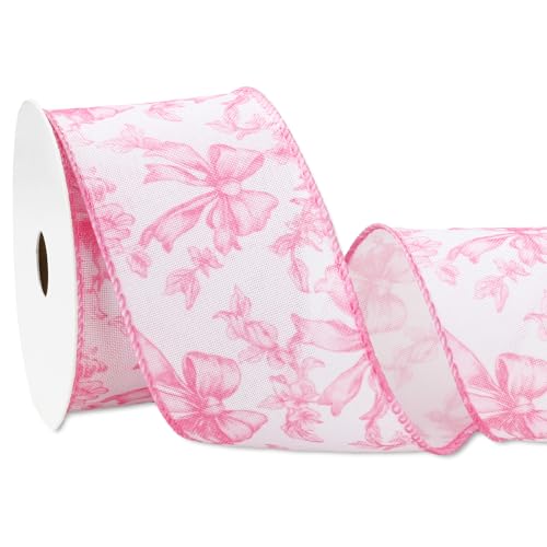 JarThenaAMCS Rosa Blumenschleife mit Drahtrand, Chinoiserie, Blume, Schleife, Stoffband für Bastelarbeiten, Kranzschleifen, Bastelbedarf, 12 Meter von JarThenaAMCS