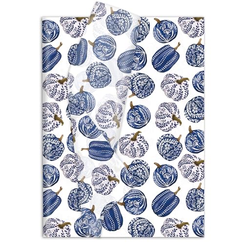 JarThenaAMCS Seidenpapier mit Herbstkürbismotiv, Blau, für Bastelarbeiten, Herbst, Erntedankfest, 35,6 x 50,8 cm, 60 Blatt von JarThenaAMCS