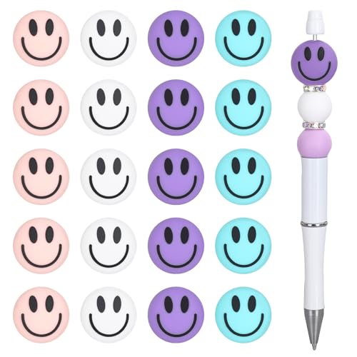 JarThenaAMCS Silikonperlen mit lächelndem Gesicht, Happy Face, 4 Farben, lose Gummiperlen für Bastelarbeiten, Stifte, Schlüsselanhänger, 20 Stück JarThenaAMCS Silikonperlen mit lächelndem Gesicht, Happy Face, 4 Farben, lose Gummiperlen für Bastelarbeiten, Stifte, Schlüsselanhänger, 20 Stück von JarThenaAMCS