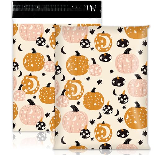 JarThenaAMCS Versandtaschen aus Polymaterial, 25,4 x 33 cm, Orange, Pink, Kürbis, wasserdicht, selbstklebend, Versandtaschen für Herbst, kleine Unternehmen, Umzug, 50 Stück von JarThenaAMCS