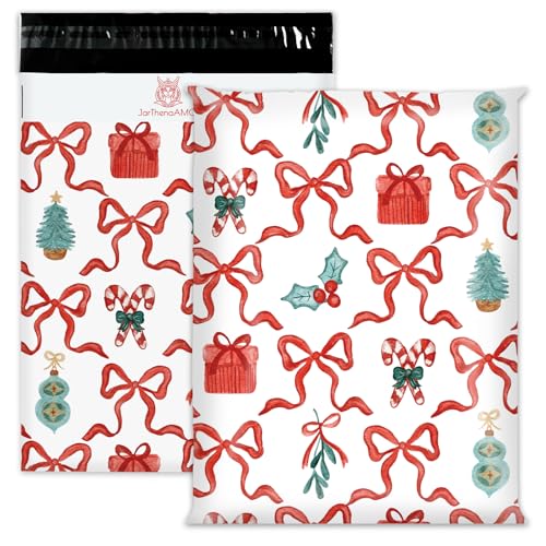 JarThenaAMCS Weihnachts-Versandtaschen, Poly-Versandtaschen, 25,4 x 33 cm, rote Schleife, für Zuckerstangen, selbstverschließend, Kunststoffverpackung, Versandtaschen für kleine Geschäftskleidung, 100 JarThenaAMCS Weihnachts-Versandtaschen, Poly-Versandtaschen, 25,4 x 33 cm, rote Schleife, für Zuckerstangen, selbstverschließend, Kunststoffverpackung, Versandtaschen für kleine Geschäftskleidung, 100 von JarThenaAMCS