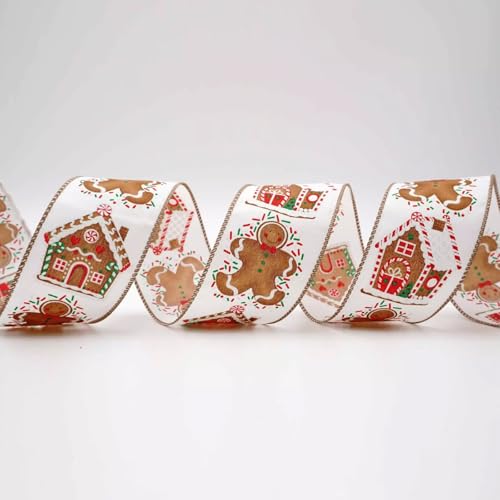 JarThenaAMCS Weihnachtsband mit Drahtrand, Lebkuchenmann, Haus, Bastelband, Stoffband für Kranz, Schleife, DIY, Verpackung, Party-Dekoration, 12 Meter JarThenaAMCS Weihnachtsband mit Drahtrand, Lebkuchenmann, Haus, Bastelband, Stoffband für Kranz, Schleife, DIY, Verpackung, Party-Dekoration, 12 Meter von JarThenaAMCS