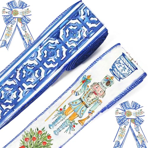 JarThenaAMCS Weihnachtsband mit Drahtrand, Nussknacker, Chinoiserie, Bastelbänder, Stoffband für Winterkranz, Schleife, DIY, Verpackung, Party-Dekoration, 2 Rollen, 20 Meter JarThenaAMCS Weihnachtsband mit Drahtrand, Nussknacker, Chinoiserie, Bastelbänder, Stoffband für Winterkranz, Schleife, DIY, Verpackung, Party-Dekoration, 2 Rollen, 20 Meter von JarThenaAMCS