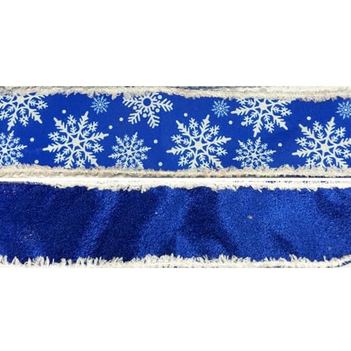 JarThenaAMCS Weihnachtsband mit Drahtrand, Schneeflocken-Bastelbänder, dunkelblaues Stoffband für Weihnachten, Winterkranz, Schleife, DIY-Verpackung, Party-Dekoration, 2 Rollen, 20 Meter von JarThenaAMCS