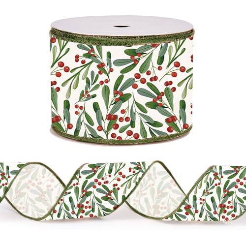 JarThenaAMCS Weihnachtsband mit Drahtrand, Weihnachts-Stechpalmenbeere, dekoratives Stoffband für Bastelarbeiten, Winterkranz, Schleifen, 12 Meter JarThenaAMCS Weihnachtsband mit Drahtrand, Weihnachts-Stechpalmenbeere, dekoratives Stoffband für Bastelarbeiten, Winterkranz, Schleifen, 12 Meter von JarThenaAMCS