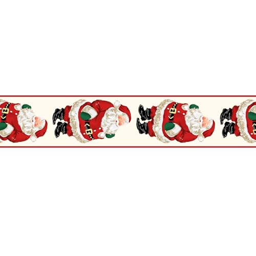 JarThenaAMCS Weihnachtsband mit Drahtrand, Weihnachtsmann-Bastelband, Stoffband für Kranz, Schleife, DIY, Verpackung, Party-Dekoration, 12 Meter von JarThenaAMCS