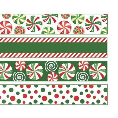 JarThenaAMCS Weihnachtsband mit Drahtrand, rot, grün, Pfefferminz, Süßigkeitenband, Stoffbänder für Kranz, Schleifen, Basteln, Verpacken, 4 Rollen, 22 Meter JarThenaAMCS Weihnachtsband mit Drahtrand, rot, grün, Pfefferminz, Süßigkeitenband, Stoffbänder für Kranz, Schleifen, Basteln, Verpacken, 4 Rollen, 22 Meter von JarThenaAMCS