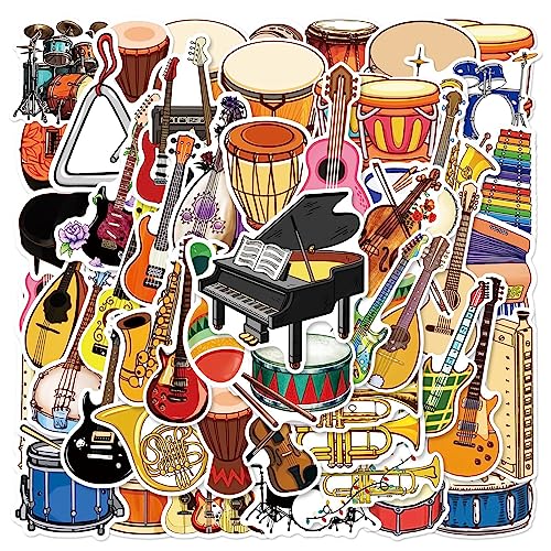 Musikinstrument Aufkleber - 100 Stück Musik Aufkleber Motivierende Vinyl Wasserdichte Aufkleber Cartoon Lovely PVC Kawaii Decals Funny Vinyl Dekoration DIY Dekor für Jugendliche (Instrument) von Jaropener