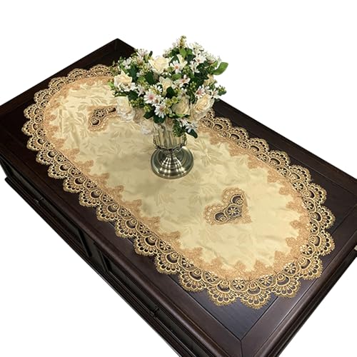Jarsense Tischdecke, klassisch, goldfarben, oval, Spitze, Blumenmuster, 40 x 90 cm, für Küche, Wohnzimmer, Hochzeit von Jarsense