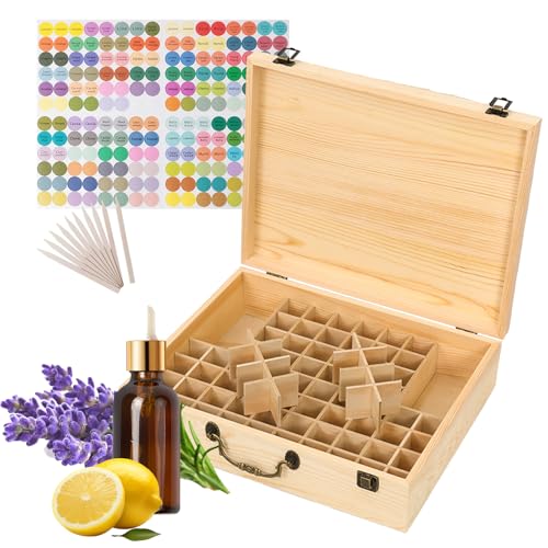 JasCherry 80 Slots Ätherisches Öl Box aus Holz, Tragbar ätherische öle Aufbewahrung Holzbox - Ideales Organisator für Ätherische Öle und Duftöle von JasCherry