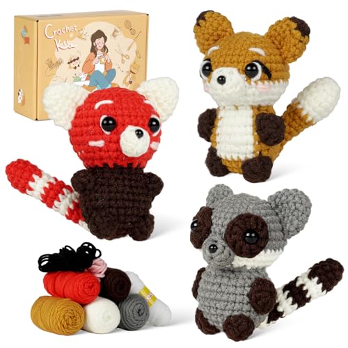 JasCherry Häkelset, Komplettes Häkelset für Anfänger und Erwachsene, DIY Häkelgeschenk mit Schritt für Schritt Anleitung, Weiches Garn, Strickarbeiten – Drei Kleine von JasCherry