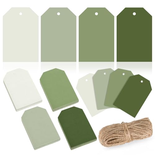 Jasaly 120 Stück Terrakotta-Geschenkanhänger, 4 Farbverlauf, einfarbige Hänge-Etiketten mit Seil, bunt, , Papieranhänger, einfache Installation, einfach zu verwenden, Grün von Jasaly