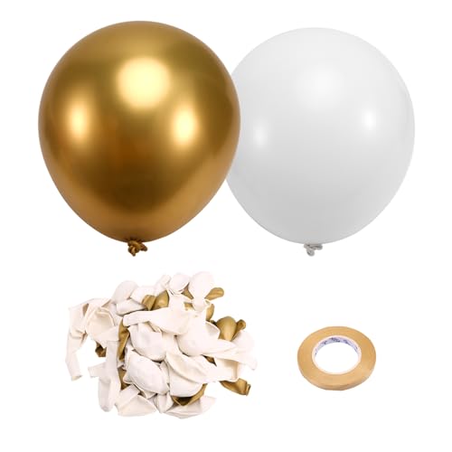 Jasaly Weiße und Goldene Latexballons, 67 Stück 12 Große Metallisch-Goldene und Weiße Ballons zum Zusammensein für Geburtstage, Schulabschlüsse und Hochzeiten Jasaly Weiße und Goldene Latexballons, 67 Stück 12 Große Metallisch-Goldene und Weiße Ballons zum Zusammensein für Geburtstage, Schulabschlüsse und Hochzeiten von Jasaly