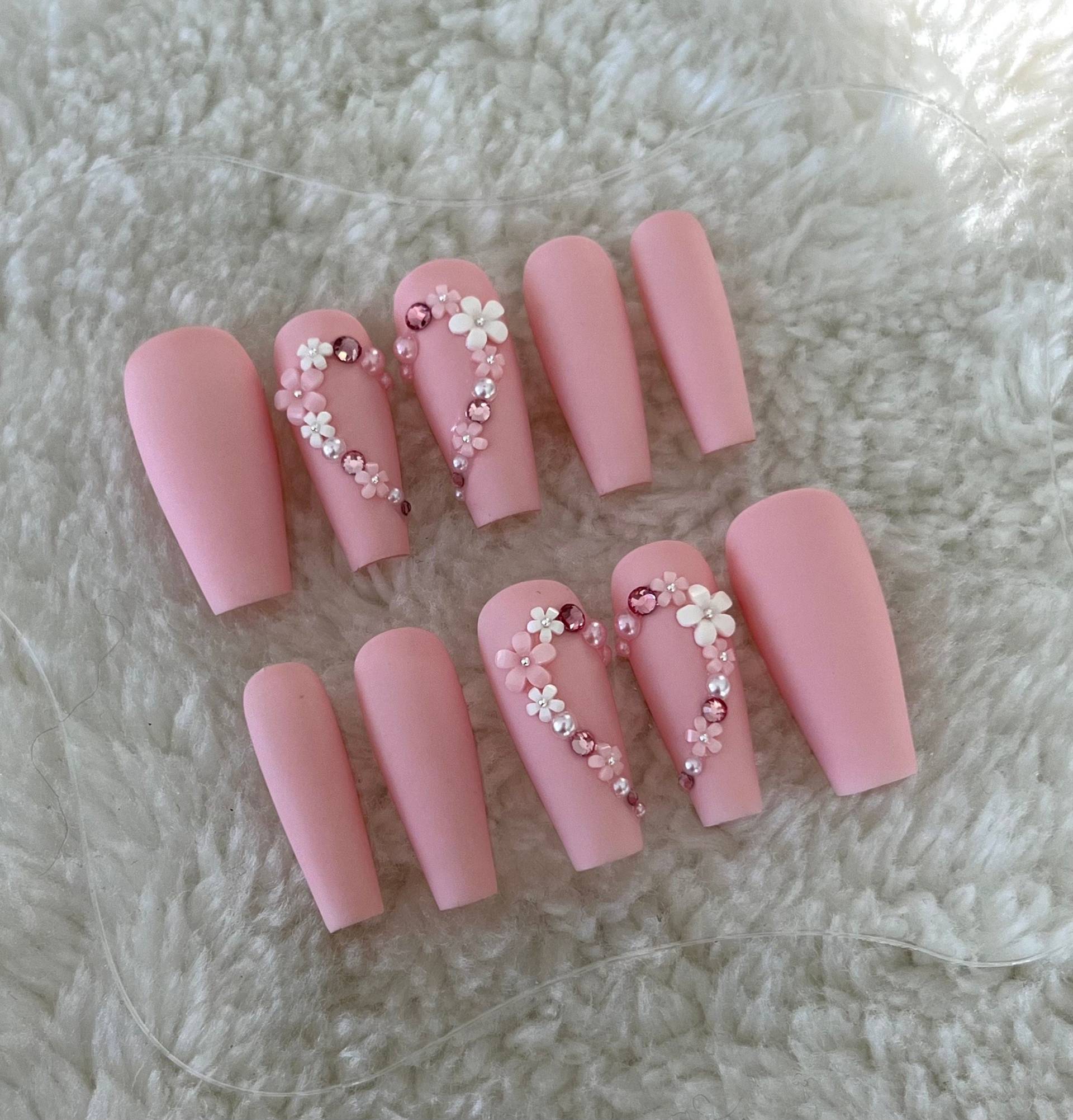 Heart Flowers Press On Nails Blümchen Herz von JasminsPressOns