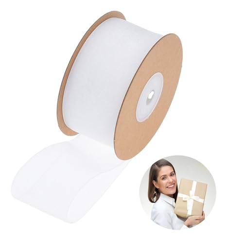 1 Rolle Geschenkband, Schleifenband Weiss, Geschenk Band aus Nylon, Geschenkbänder Chiffon, Schleifenband Geeignet für Geschenkverpackungen, Tischdekorationen und Tortendekorationen(38 mm) von Jasminum