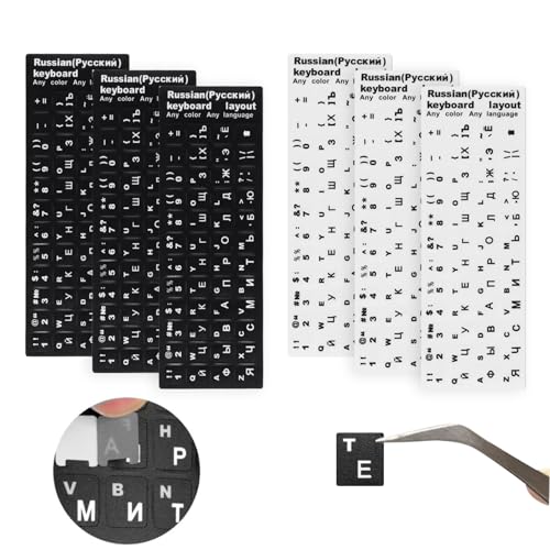 6 Stück Russische Tastaturaufkleber,Russische Universelle Aufkleber,Tastatur Aufkleber Sticker Russisch,Tastaturaufkleber,Selbstklebend und Abnehmbar,für Standardtastaturen und Laptops von Jasminum