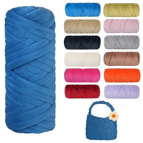 450g Dicke Wolle zum Handstricken Chunky Yarn Schlauchgarn Häkelwolle Dickes Garn zum Häkeln Stricken, für Anfänger, Decken, Tasche, Handstrickgarn DIY-Kunsthandwerk (Blauer See) von Jasvelly