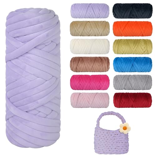 450g Dicke Wolle zum Handstricken Chunky Yarn Schlauchgarn Häkelwolle Dickes Garn zum Häkeln Stricken, für Anfänger, Decken, Tasche, Handstrickgarn DIY-Kunsthandwerk (Helles Lila) von Jasvelly
